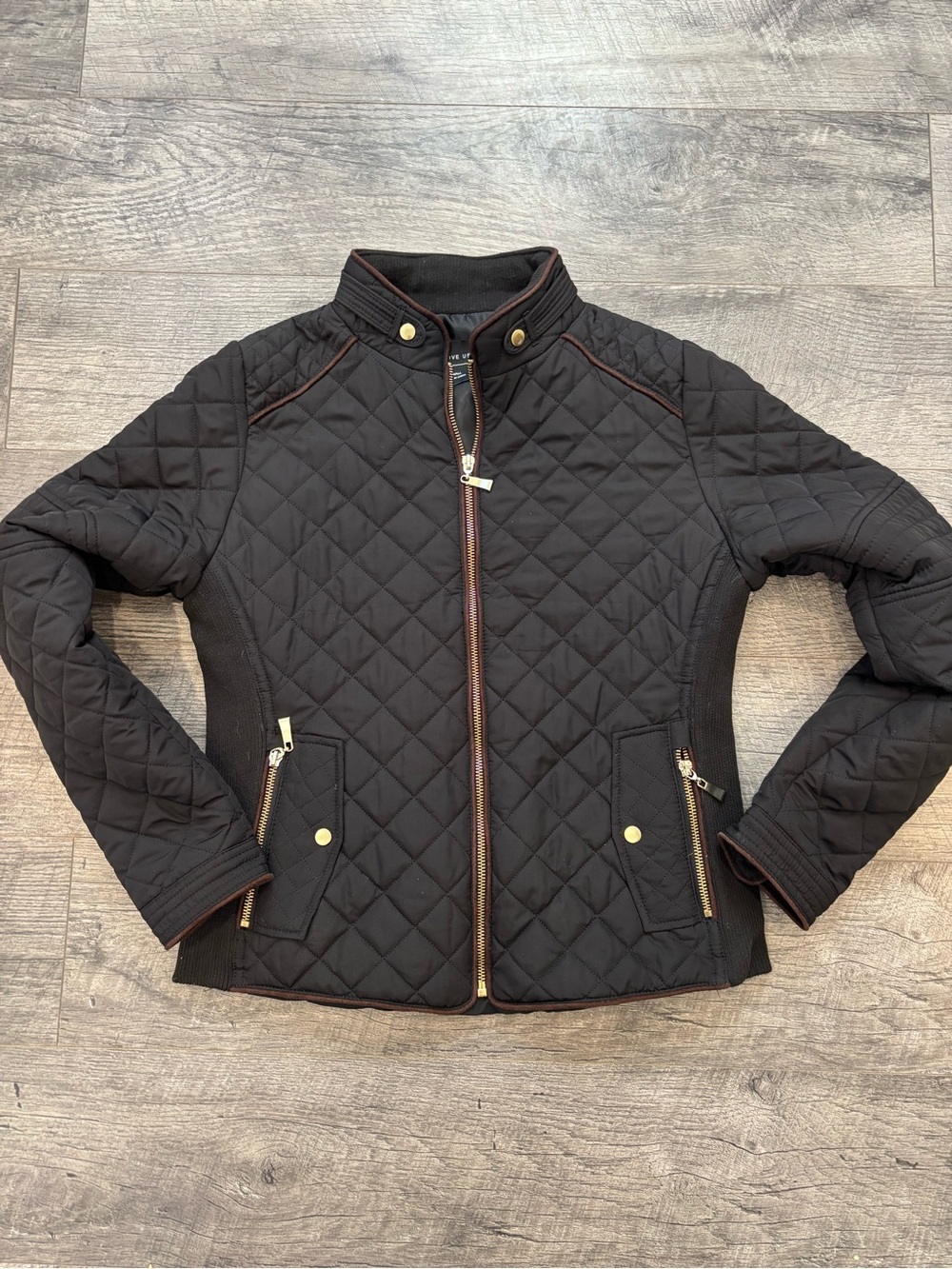 Active USA Black Quilted Zip-Front Utility Jacket